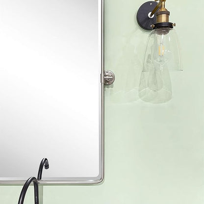 TEHOME 27 x 35'' Farmhouse Brush Nickel Metal Framed Pivot Rectangle Bathroom Mirror Tilting Beveled Vanity Mirrors for Wall