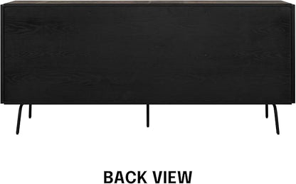 NTC Veil Sideboard with 2 Doors and 3 Drawers, Buffet Cabinet with Vertical Groove Design and Metal Legs, Storage Cabinet for Living Room, and Entryway, Effortless Assembly - Burnt Black