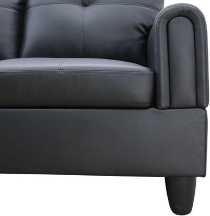 Black White L-Shaped 3-Piece Faux Leather Sofa with Storage Ottoman Set, Sectional Couch Sofa Set for Living Room, Office, Small Space