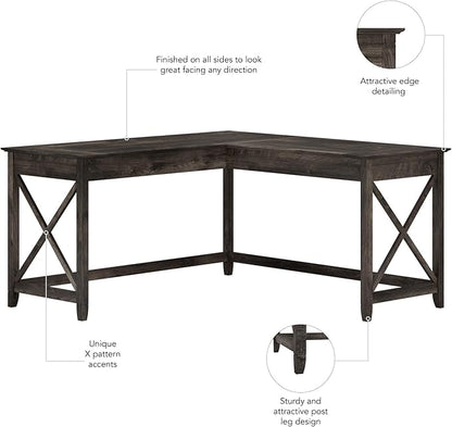 Bush Furniture Key West L Shaped Desk, 60-inch Modern Farmhouse Writing Desk for Home Office