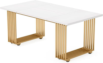 Tribesigns Modern Dining Table for 6-8 People, 70.8 Inches Long White Room Kitchen, Wood Kitchen with Gold Metal Legs, Rectangular Dinner Room, Family Gathering