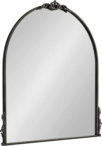 Kate and Laurel Myrcelle Traditional Arched Mirror; 30 x 32; Black; Decorative Large Arch Mirror with Ornate Garland Detailing Along The Crown and Edges of The Frame