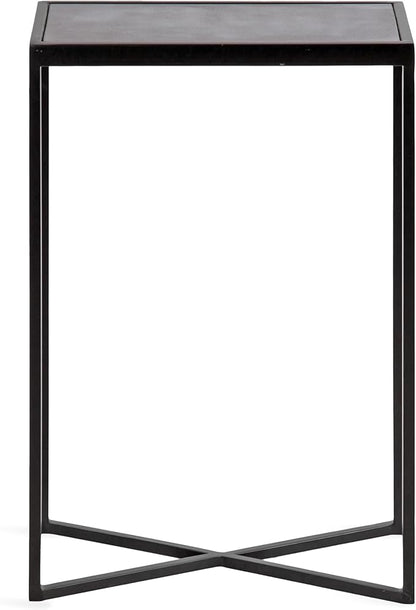 Kate and Laurel Jaspur Modern Slim Side Table, 16 x 8 x 24, Black Marble and Black, Decorative Glam Narrow End Table for Use as Skinny Bedroom Nightstand or Living Room Accent Table