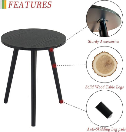 AWASEN Round End Table, Black Side Table Modern Home Decor Small Accent Table for Small Space Living Room, Bedroom and Balcony, Easy Assembly, 19.5''H x 16''D (Black)