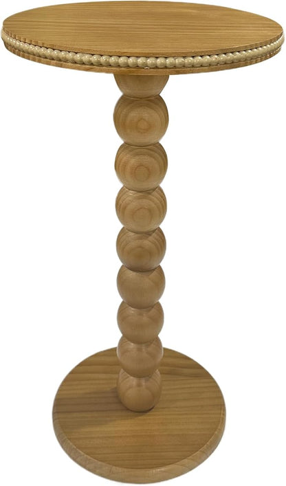 JUIOETURBoho Beaded Round Side Table - Handcrafted Small Accent Table for Small Spaces w/Solid Wood Leg - Drink Table for Living Room, Bedroom, Dorm, Office & Tight Corners (Nature)