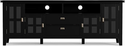 SIMPLIHOME Artisan SOLID WOOD 72 Inch Wide Transitional TV Media Stand in Black for TVs up to 80 Inches, For the Living Room and Entertainment Center