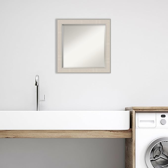 Amanti Art White Bathroom Mirror for Over Sink, 25x25 Cottage White Silver Square Vanity Mirror, Medium Coastal Wood Frame, Hangs Horizonally and Vertically, Bathroom Wall Decor, Beveled Edge from WI
