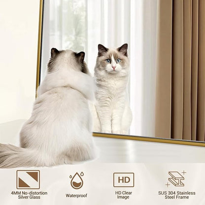 ANDY STAR 24x36 Rectangle Bathroom Mirror, Brushed Gold Stainless Steel Metal Frame Bathroom Mirror for Over Sink, Modern Rounded Corner Brass Vanity Wall Mirror, Hangs Horizontally or Vertically
