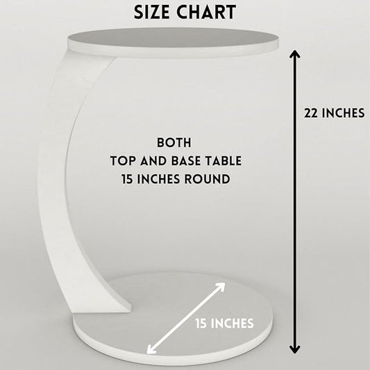 C Shaped End Table for Couch Small Places, Space Saver Round Side Table for Sofa and Bedside with Wheel, Coffee and Eating Snack Time Tray for Living Room, Office (White)