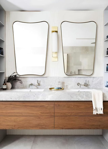 ANDY STAR Gold Mirror, 24x36 Irregular Wall Mirror, Gold Antique Bathroom Vanity Mirror, Brass Mirrors for Wall, Asymmetrical Mirror in Rust-Proof Stainless Steel Metal Frame, Wall Mount Vertically