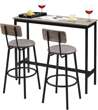 Tatub Bar Table with Stools Set of 2, Industrial 3 Piece Counter Height Small Dining Sofa Table and Chairs Set of 2, Gray