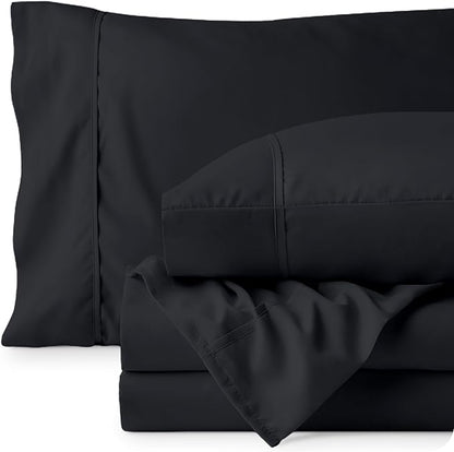 Bare Home Full Sheet Set - Luxury 1800 Ultra-Soft Microfiber Full Bed Sheets - Double Brushed - Deep Pockets - Easy Fit - 4 Piece Set - Bedding Sheets & Pillowcases (Full, Black)