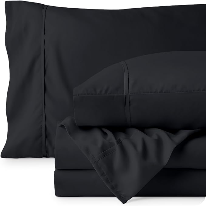 Bare Home Queen Sheet Set - Luxury 1800 Ultra-Soft Microfiber Queen Bed Sheets - Double Brushed - Deep Pockets - Easy Fit - 4 Piece Set - Bedding Sheets & Pillowcases (Queen, Black)