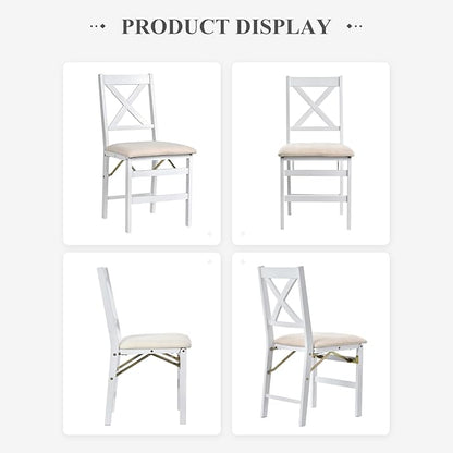 COLAMY Folding Dining Chairs Set of 4 – White Wooden Dining Room Chairs for Small Spaces, Pre-Assembled, Space Saving Kitchen & Dining Room Furniture, Indoor Outdoor Use