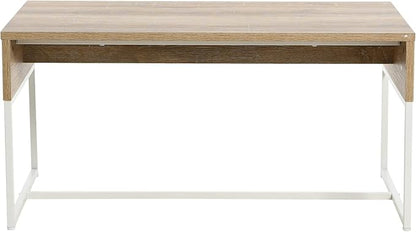 Household Essentials Wrap Rectangular Coffee Table Coastal Oak Rustic Wood Grain and White Metal