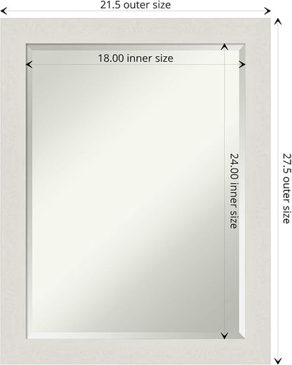 Amanti Art White Bathroom Mirror for Over Sink, 28x22 Rustic Plank White Narrow Rectangle Vanity Mirror, Medium Rustic Farmhouse Frame, Hangs Horizonally and Vertically, Bathroom Wall Decor, Beveled