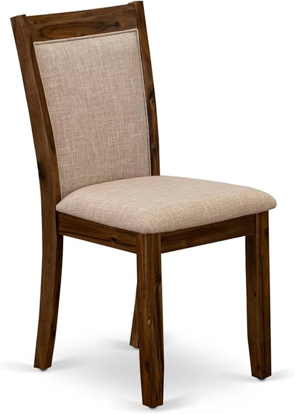 F2MZ7-50N-04 7-Pc Wooden Dining Set Includes a Pedestal Table and 6 Light Tan Polyester Parson Chairs with Padded Back - Antique Walnut