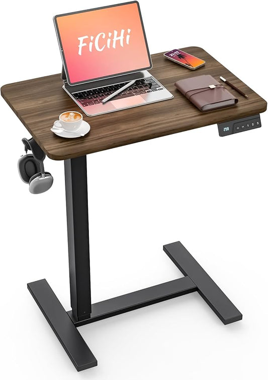 Mobile Standing Desk with Wheels - Electric Height Adjustable Small Movable Laptop Desk, Portable Rolling Computer Sit Stand Side Table for Home Office, Sofa&Bedside Use (27.6",Walnut)