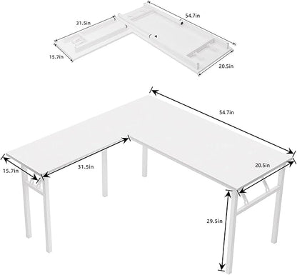 DlandHome Reversible L-Shaped Desk Large Corner Desk Folding Table Computer Desk Home Office Table Computer Workstation, White DND-ND11-WW