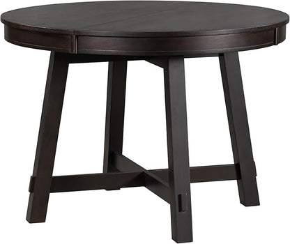 Farmhouse Style Expandable Round to Oval Dining Table with 16" Removable Leaf, Solid Wood Extendable Tabletop with Cross Trestle Legs, Space-Saving Kitchen-Tables for Home Apartment Restaurant