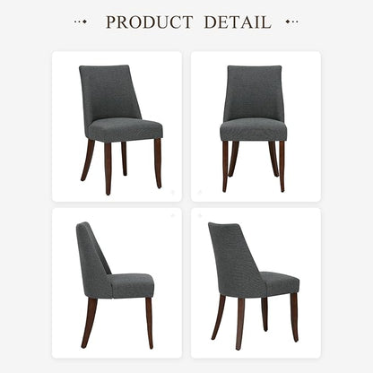 COLAMY Upholstered Dining Chairs Set of 4, Mid Century Modern Kitchen Chairs with Back, Farmhouse Fabric Side Dining Room Chairs with Wood Legs for Dining Room Restaurant, Dark Grey