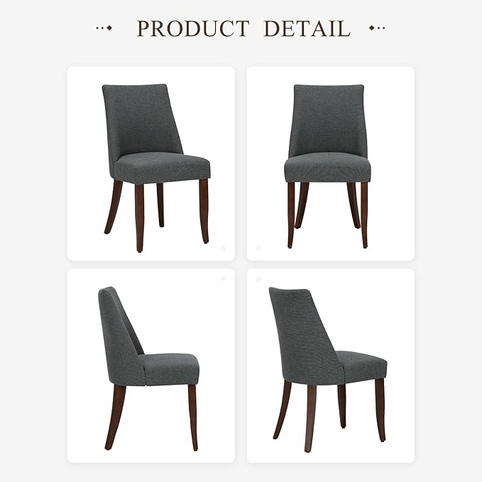 COLAMY Upholstered Dining Chairs Set of 2, Mid Century Modern Kitchen Chairs with Back, Farmhouse Fabric Side Dining Room Chairs with Wood Legs for Dining Room Restaurant, Dark Grey