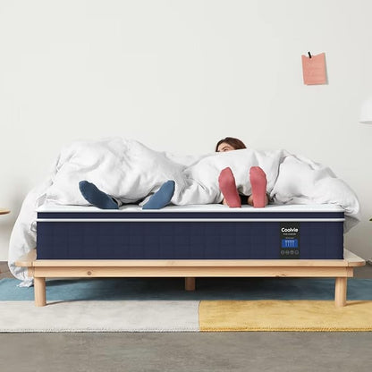 Coolvie 12 Inch King Size Mattress, Firm Feel Fiberglass Free Hybrid Mattress for Extra Lumbar & Hip Support, Cooling Knit Fabric Cover- King Mattress in a Box, CertiPUR-US® Certified foam-80x76x12