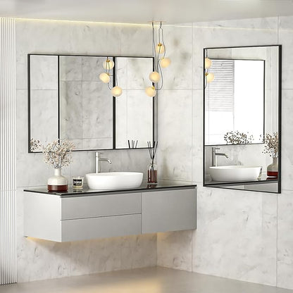 Koonmi Black Rectangle Wall Mirror, 24x32 Inch Bathroom Mirror, Aluminum Frame Vanity Mirror for Entryway, Living Room, Bedroom Bathroom, Hangs Horizontally or Vertically