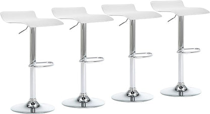 NOBPEINT Contemporary Chrome Air Lift Adjustable Swivel Bar Stool, Set of 2, White