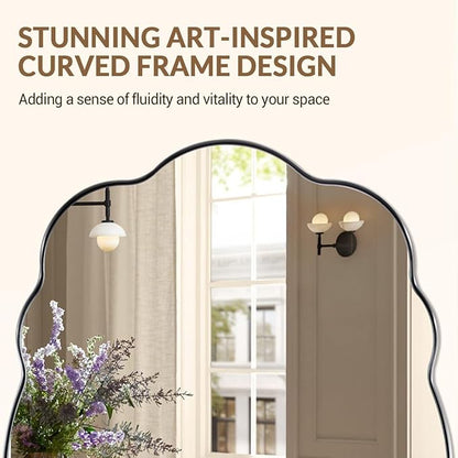 ANDY STAR Brushed Nickel Bathroom Mirror, 24x32 Inch Silver Asymmetrical Wall Mirror, Oval Bathroom Vanity Mirror, Unique Irregular Wall Mirror with Sophisticated Curved Design