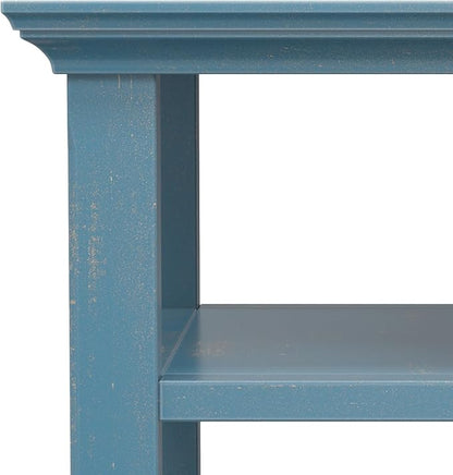 SIMPLIHOME Acadian 14-inch Wide Solid Wood Narrow End Table in Distressed Coastal Blue, Transitional-Style Side Table for Living Room, Bedroom, or Family Room with 2 Open Shelves