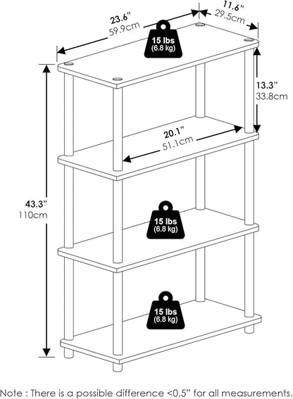 Furinno Turn-N-Tube 4-Tier Multipurpose Shelf Display Rack, White/White