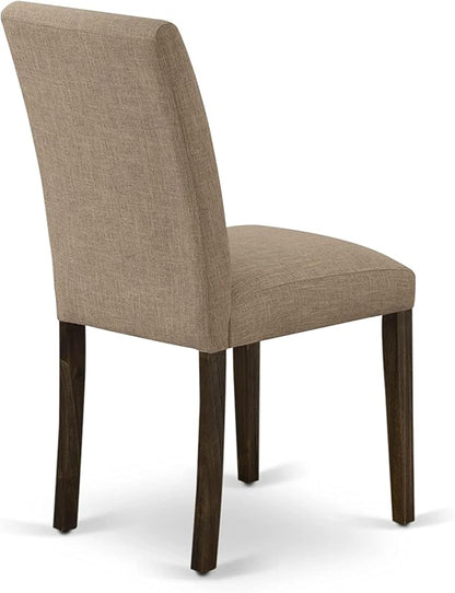 East West Furniture X727AB747-9 9 Piece Dining Set Includes a Rectangle Dining Room Table with X-Legs and 8 Light Sable Linen Fabric Upholstered Parson Chairs, 40x72 Inch, Multi-Color