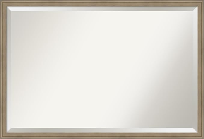Amanti Art Brown Bathroom Mirror for Over Sink, 26x38 Florence Light Brown Rectangle Vanity Mirror, Large Casual Frame, Hangs Horizonally and Vertically, Bathroom Wall Decor, Beveled Edge from WI, USA