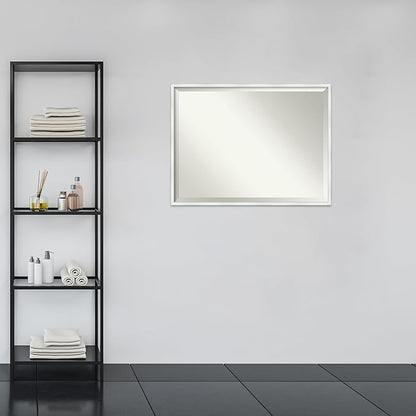 Amanti Art White Bathroom Mirror for Over Sink, 31x41 Breeze Distressed White Rectangle Vanity Mirror, X-Large Country Rustic Wood Frame, Hangs Horizonally and Vertically, Bathroom Wall Decor,