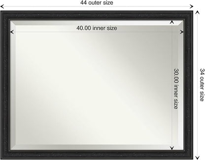 Amanti Art Black Bathroom Mirror for Over Sink, 34x44 Shipwreck Black Narrow Rectangle Vanity Mirror, X-Large Rustic Farmhouse Frame, Hangs Horizonally and Vertically, Bathroom Wall Decor, Beveled