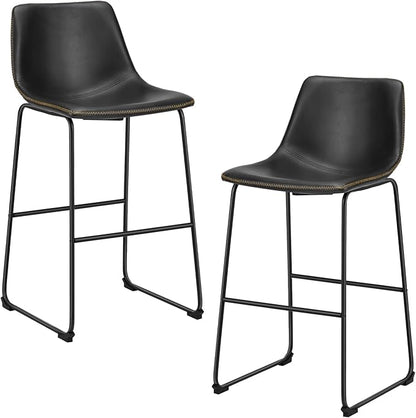 DUMOS 26 Inch Counter Height Bar Stools Set of 2, Modern Faux Leather High Barstools with Back and Metal Leg, Bar Chairs for Kitchen lsland, Elegant Black