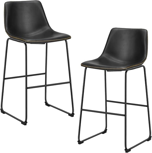 DUMOS 26 Inch Counter Height Bar Stools Set of 2, Modern Faux Leather High Barstools with Back and Metal Leg, Bar Chairs for Kitchen lsland, Elegant Black