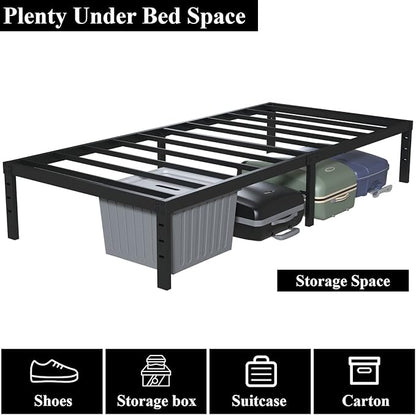 Twin XL Bed Frame No Box Spring Needed, 14 Inch Heavy Duty Metal Platform Bed Frame Twin XL Size with Storage, 2500lbs Steel Slats Support, Easy Assembly, Black