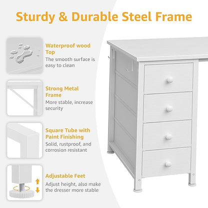 White Vanity Desk No Mirror - 47 Inch White Office Computer Desk with 8 Fabric Drawers on Both Sides for Girls, Makeup Work Writing Study Desks, Vanity Table No Mirror for Bedroom