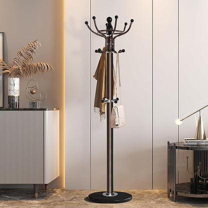 Kertnic Freestanding Coat Rack with 16 Hooks & Marble Base - Heavy Duty Metal Hall Tree Stand for Entryway, Hats, Coats, Bags Rack- Modern Hanger Organizer for Home, Office, Dorm (16 hooks -Bronze)