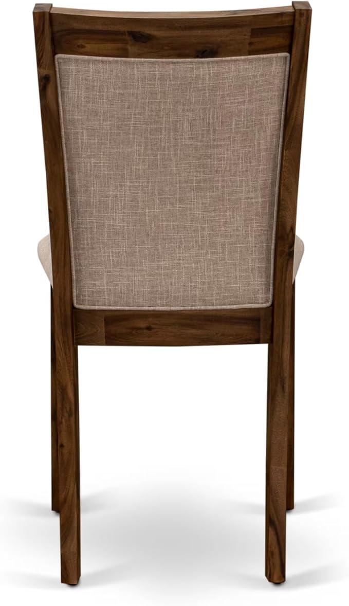 F2MZ7-50N-04 7-Pc Wooden Dining Set Includes a Pedestal Table and 6 Light Tan Polyester Parson Chairs with Padded Back - Antique Walnut