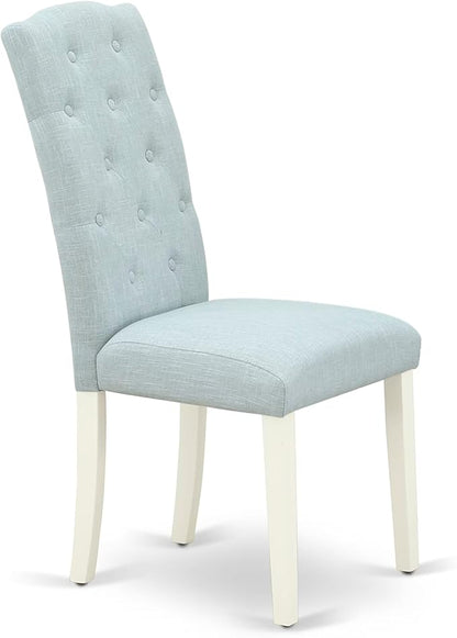 East West Furniture V097CE215-9 9 Piece Kitchen Table Set Includes a Rectangle Dining Table with V-Legs and 8 Baby Blue Linen Fabric Parsons Dining Chairs, 40x72 Inch, Multi-Color