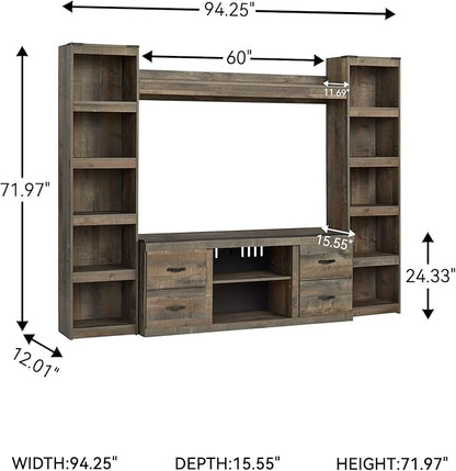 Signature Design by Ashley Trinell Rustic 4-Piece Entertainment Center for TVs up to 69", Light Brown