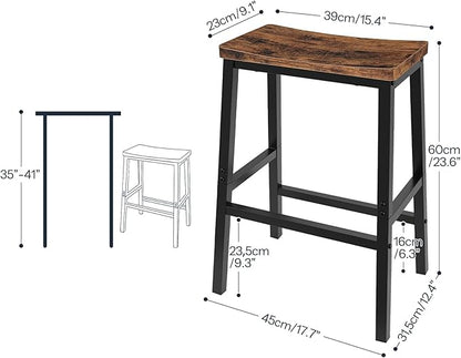 HOOBRO Bar Stools Set of 4, Counter Height Bar Stools, 23.6'' Bar Chairs, Saddle Stools with Footrests, Industrial Barstools for Dining Room, Kitchen, Bar, Rustic Brown and Black BF02MDP401