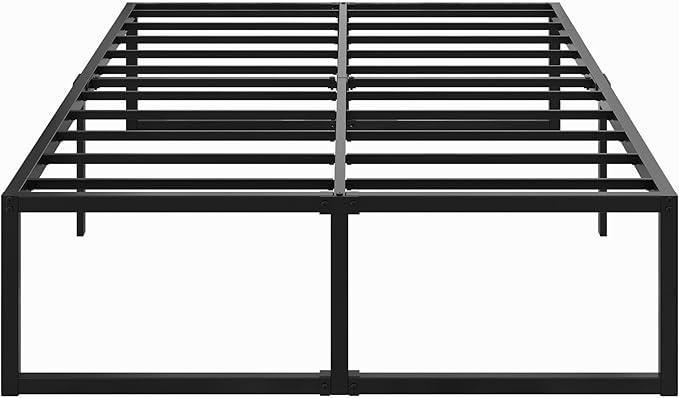 18 Inch Queen Bed Frame Heavy Duty Steel Slat Support Metal Queen Size Platform Bed Frame No Box Spring Needed, Easy Assembly, Black