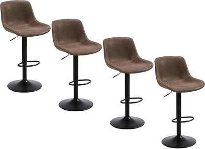 Bar Stools, Swivel Counter Height Barstools with Back, Adjustable Modern Bar Chairs, Tall Armless PU Leather Kitchen Island Stool (Brown, Set of 4)
