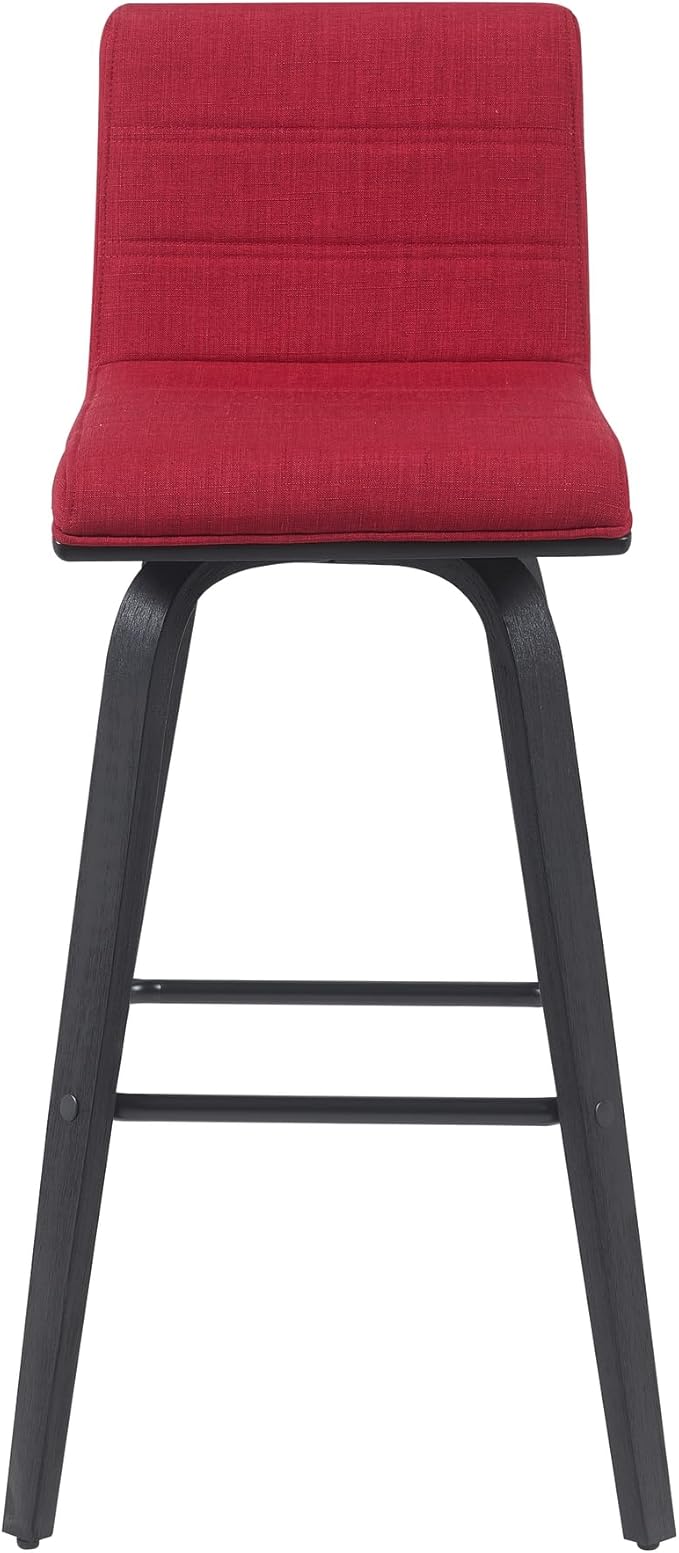 Armen Living Vienna Modern Swivel 30" Bar Height Barstool with Red Fabric Upholstered Seat and Black Wood Finish