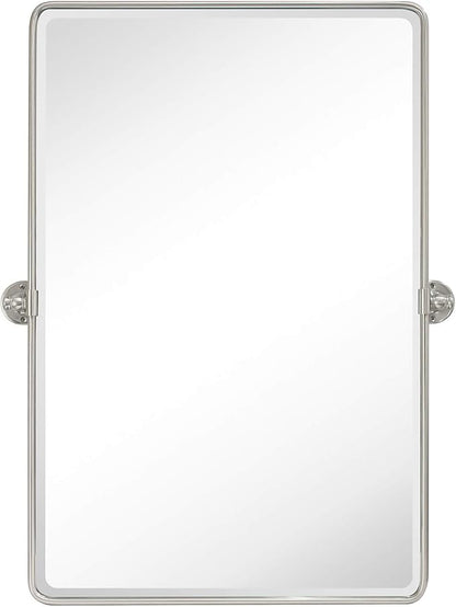 TEHOME 27 x 35'' Farmhouse Brush Nickel Metal Framed Pivot Rectangle Bathroom Mirror Tilting Beveled Vanity Mirrors for Wall