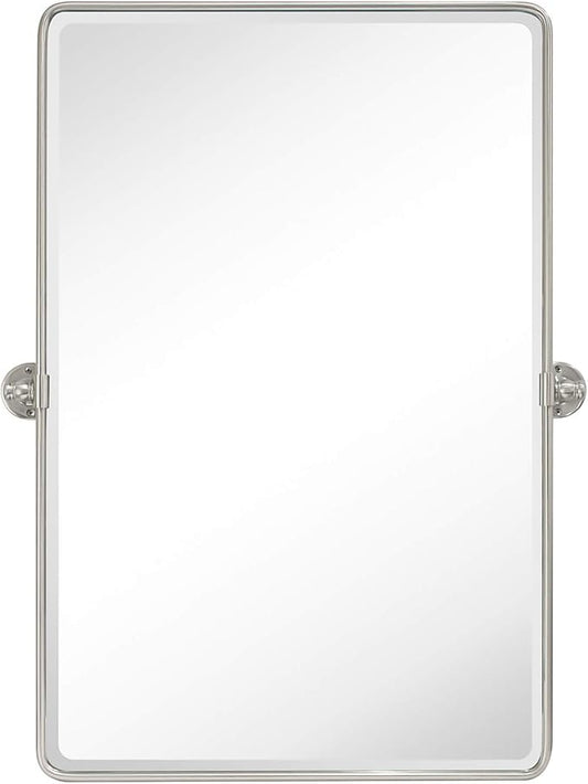 TEHOME 27 x 35'' Farmhouse Brush Nickel Metal Framed Pivot Rectangle Bathroom Mirror Tilting Beveled Vanity Mirrors for Wall
